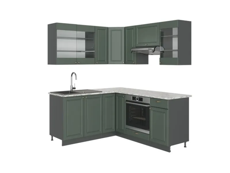 Clearance Vicco Fame-Line Eckküche -Gold Landhaus/Anthrazit 160 x 190 cm AP Marmor ohne E-Geräte Grün
