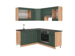 Outlet Vicco Fame-Line Eckküche -Gold Landhaus/Goldkraft Eiche 160 x 190 cm AP Anthrazit ohne E-Geräte Grün