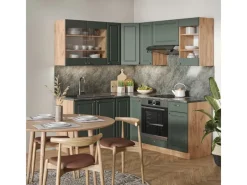 Outlet Vicco Fame-Line Eckküche -Gold Landhaus/Goldkraft Eiche 160 x 190 cm AP Anthrazit ohne E-Geräte Grün