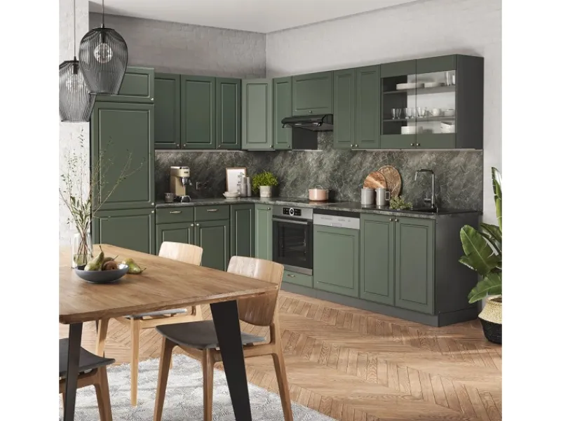 Winkelküchen<Vicco Fame-Line Eckküche -Gold Landhaus/Anthrazit 227 x 60 cm ohne Arbeitsplatte ohne E-Geräte