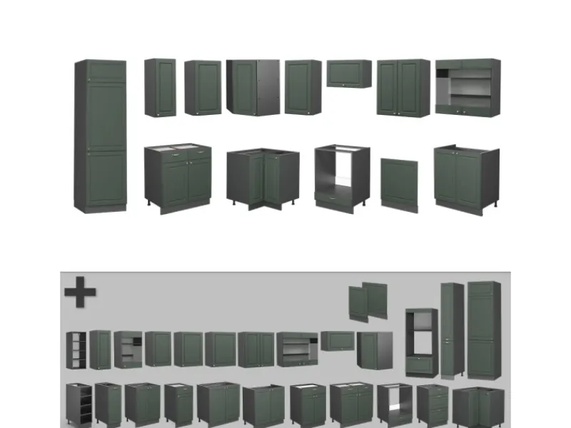 Winkelküchen<Vicco Fame-Line Eckküche -Gold Landhaus/Anthrazit 227 x 60 cm ohne Arbeitsplatte ohne E-Geräte