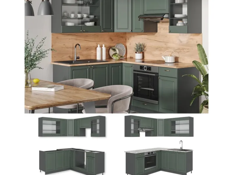 Winkelküchen|Küchenschränke<Vicco Fame-Line Eckküche -Gold Landhaus/Anthrazit 160 x 190 cm AP Eiche ohne E-Geräte