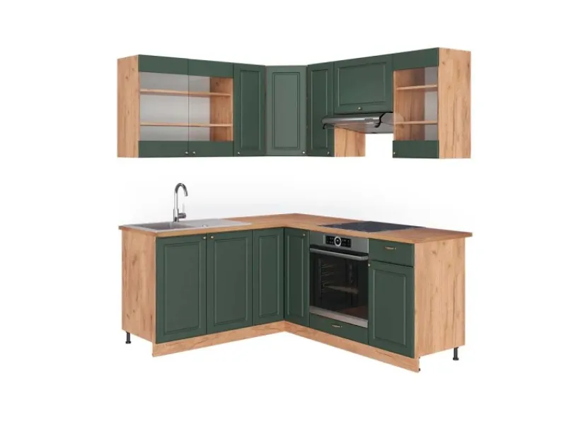 Vicco Fame-Line Eckküche -Gold Landhaus/Goldkraft Eiche 160 x 190 cm AP Eiche ohne E-Geräte< Winkelküchen