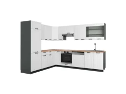 Vicco Fame-Line Eckküche Weiß Landhaus/Anthrazit 227 x 287 cm AP Eiche ohne E-Geräte< Winkelküchen|Einbauküchen