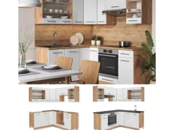 Vicco Fame-Line Eckküche Weiß Hochglanz/Goldkraft Eiche 160 x 190 cm AP Anthrazit ohne E-Geräte< Winkelküchen