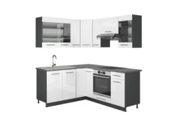 Hot Vicco Fame-Line Eckküche /Anthrazit 160 x 190 cm AP Marmor ohne E-Geräte Weiß Hochglanz