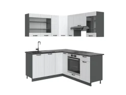 Winkelküchen<Vicco Fame-Line Eckküche Weiß Landhaus/Anthrazit 160 x 60 cm ohne Arbeitsplatte ohne E-Geräte