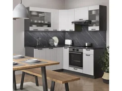 Winkelküchen<Vicco Fame-Line Eckküche Weiß Landhaus/Anthrazit 160 x 60 cm ohne Arbeitsplatte ohne E-Geräte
