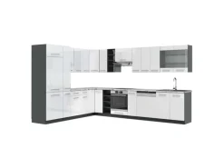 Winkelküchen<Vicco Fame-Line Eckküche /Anthrazit 347 x 257 cm AP Marmor ohne E-Geräte