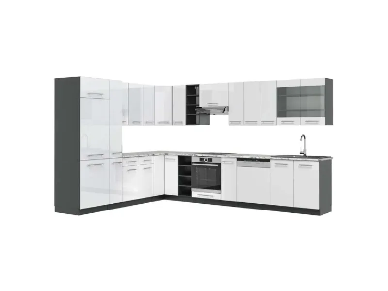 Winkelküchen<Vicco Fame-Line Eckküche /Anthrazit 347 x 257 cm AP Marmor ohne E-Geräte