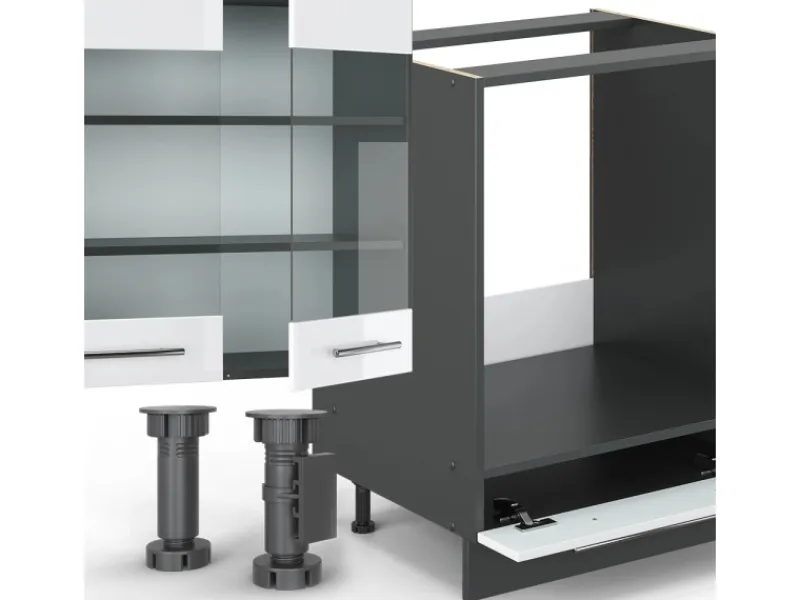 Winkelküchen<Vicco Fame-Line Eckküche /Anthrazit 347 x 257 cm AP Marmor ohne E-Geräte