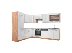 Vicco Fame-Line Eckküche Weiß Hochglanz/Goldkraft Eiche 227 x 287 cm AP Marmor ohne E-Geräte< Winkelküchen