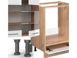 Winkelküchen<Vicco Fame-Line Eckküche Weiß Hochglanz/Goldkraft Eiche 347 x 257 cm ohne Arbeitsplatte ohne E-Geräte