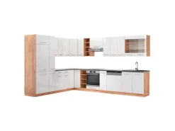 Vicco Fame-Line Eckküche Weiß Hochglanz/Goldkraft Eiche 347 x 257 cm AP Anthrazit ohne E-Geräte< Winkelküchen