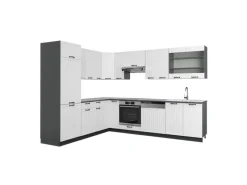 Winkelküchen<Vicco Fame-Line Eckküche Weiß Landhaus/Anthrazit 227 x 60 cm ohne Arbeitsplatte ohne E-Geräte