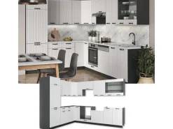 Winkelküchen<Vicco Fame-Line Eckküche Weiß Landhaus/Anthrazit 227 x 60 cm ohne Arbeitsplatte ohne E-Geräte