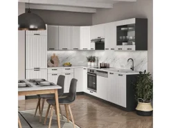 Winkelküchen<Vicco Fame-Line Eckküche Weiß Landhaus/Anthrazit 227 x 60 cm ohne Arbeitsplatte ohne E-Geräte