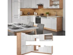 New Vicco Fame-Line Eckküche Weiß Hochglanz/Goldkraft Eiche 227 x 60 cm ohne Arbeitsplatte ohne E-Geräte Hochglanz Weiß