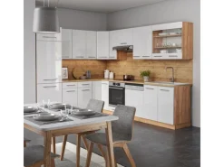 New Vicco Fame-Line Eckküche Weiß Hochglanz/Goldkraft Eiche 227 x 60 cm ohne Arbeitsplatte ohne E-Geräte Hochglanz Weiß