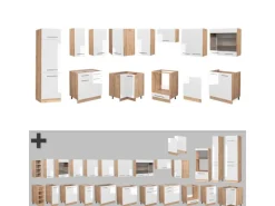 New Vicco Fame-Line Eckküche Weiß Hochglanz/Goldkraft Eiche 227 x 60 cm ohne Arbeitsplatte ohne E-Geräte Hochglanz Weiß