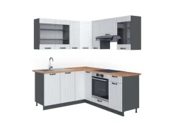Sale Vicco Fame-Line Eckküche Weiß Landhaus/Anthrazit 160 x 190 cm AP Eiche ohne E-Geräte Weiß Strukturiert