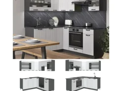 Sale Vicco Fame-Line Eckküche Weiß Landhaus/Anthrazit 160 x 190 cm AP Eiche ohne E-Geräte Weiß Strukturiert