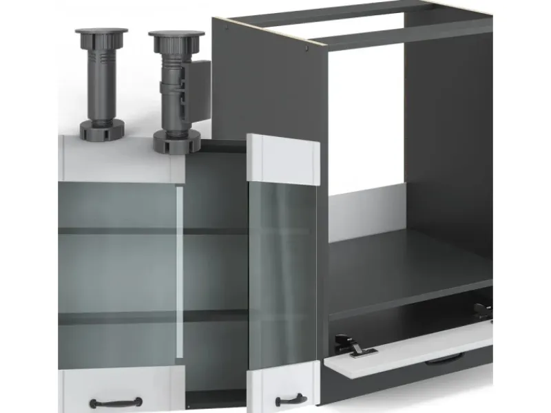 Sale Vicco Fame-Line Eckküche Weiß Landhaus/Anthrazit 160 x 190 cm AP Eiche ohne E-Geräte Weiß Strukturiert