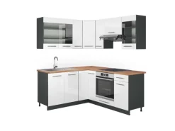 Winkelküchen<Vicco Fame-Line Eckküche /Anthrazit 160 x 190 cm AP Eiche ohne E-Geräte