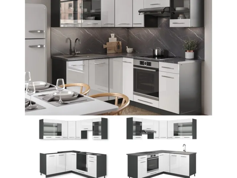 Winkelküchen<Vicco Fame-Line Eckküche /Anthrazit 160 x 190 cm AP Eiche ohne E-Geräte