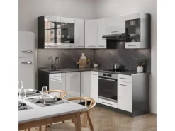 Winkelküchen<Vicco Fame-Line Eckküche /Anthrazit 160 x 190 cm AP Eiche ohne E-Geräte
