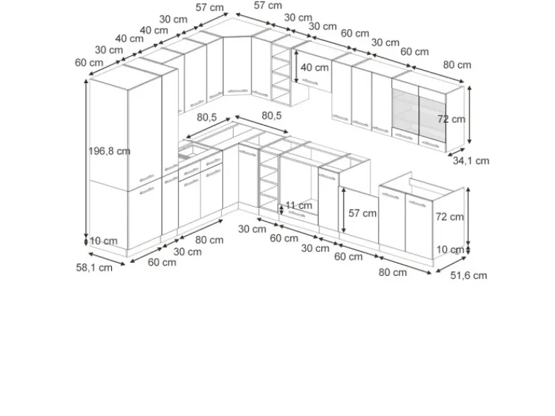 Vicco Fame-Line Einbauküche Hochglanz/Goldkraft Eiche 257 x 60 cm AP Anthrazit ohne E-Geräte< Winkelküchen|Einbauküchen