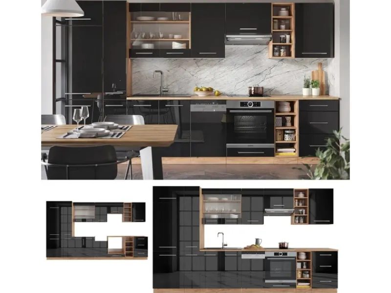 Vicco Fame-Line Küchenschränke /Goldkraft Eiche 355 cm ohne Arbeitsplatte ohne E-Geräte< Einbauküchen