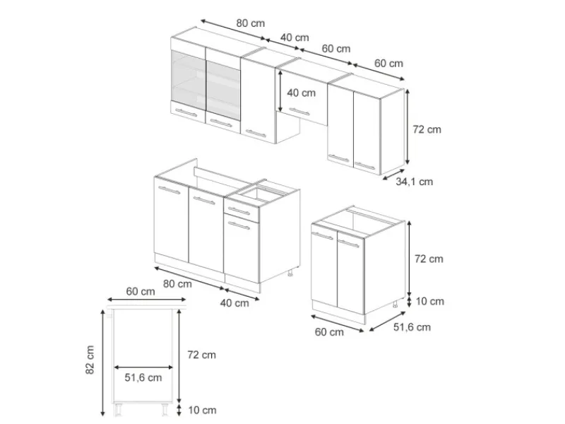 Einbauküchen<Vicco Fame-Line Küchenschränke Anthrazit Landhaus/Goldkraft Eiche 240 cm AP Eiche ohne E-Geräte