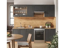 Einbauküchen<Vicco Fame-Line Küchenschränke Anthrazit Landhaus/Goldkraft Eiche 240 cm AP Eiche ohne E-Geräte