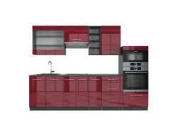 Einbauküchen<Vicco Fame-Line Küchenschränke Bordeaux Hochglanz/Anthrazit 280 cm AP Anthrazit ohne E-Geräte