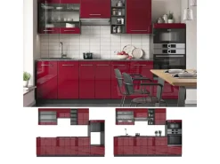 Einbauküchen<Vicco Fame-Line Küchenschränke Bordeaux Hochglanz/Anthrazit 280 cm AP Anthrazit ohne E-Geräte