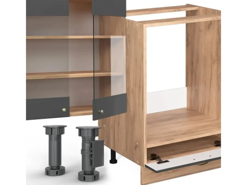 Vicco Fame-Line Küchenschränke Anthrazit Landhaus/Goldkraft Eiche 347 x 257 cm AP Marmor ohne E-Geräte< Winkelküchen