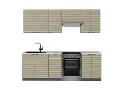 Einbauküchen<Vicco Fame-Line Küchenschränke Eiche Paneel/Anthrazit 240 cm AP Marmor ohne E-Geräte