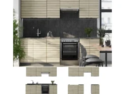 Einbauküchen<Vicco Fame-Line Küchenschränke Eiche Paneel/Anthrazit 240 cm AP Marmor ohne E-Geräte