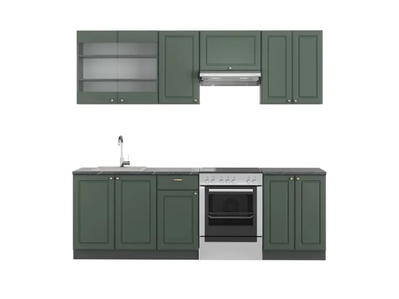 Vicco Fame-Line Küchenschränke -Gold Landhaus/Anthrazit 240 cm AP Anthrazit ohne E-Geräte Grün