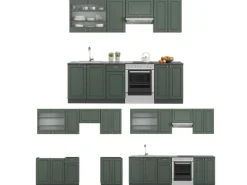 Vicco Fame-Line Küchenschränke -Gold Landhaus/Anthrazit 240 cm AP Anthrazit ohne E-Geräte Grün