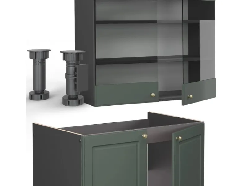 Vicco Fame-Line Küchenschränke -Gold Landhaus/Anthrazit 240 cm AP Anthrazit ohne E-Geräte Grün