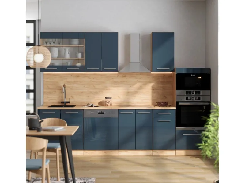 Vicco Fame-Line Küchenschränke Hochglanz/Goldkraft Eiche 300 cm mit HochschrankAP Eiche ohne E-Geräte< Küchenschränke
