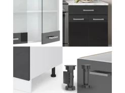 Outlet Vicco Fame-Line Küchenschränke Hochglanz 200 cm ohne Arbeitsplatte ohne E-Geräte Anthrazit