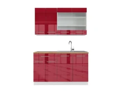 Vicco Fame-Line Küchenschränke Bordeaux Hochglanz/Weiß 140 cm AP Eiche ohne E-Geräte< Single-Küchen