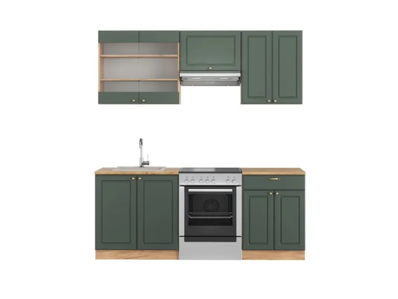 Einbauküchen<Vicco Fame-Line Küchenschränke -Gold Landhaus/Goldkraft Eiche 200 cm AP Eiche ohne E-Geräte