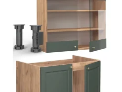 Einbauküchen<Vicco Fame-Line Küchenschränke -Gold Landhaus/Goldkraft Eiche 200 cm AP Eiche ohne E-Geräte