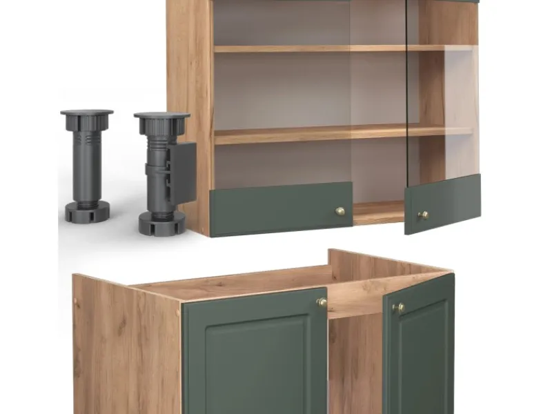 Einbauküchen<Vicco Fame-Line Küchenschränke -Gold Landhaus/Goldkraft Eiche 200 cm AP Eiche ohne E-Geräte