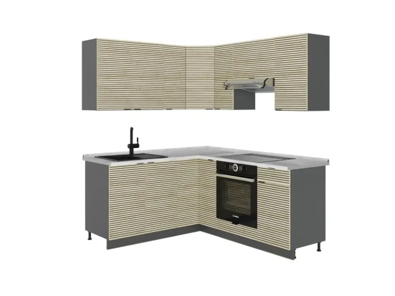 Vicco Fame-Line Küchenschränke Eiche Paneel/Anthrazit 160 x 60 cm ohne Arbeitsplatte ohne E-Geräte< Einbauküchen|Winkelküchen