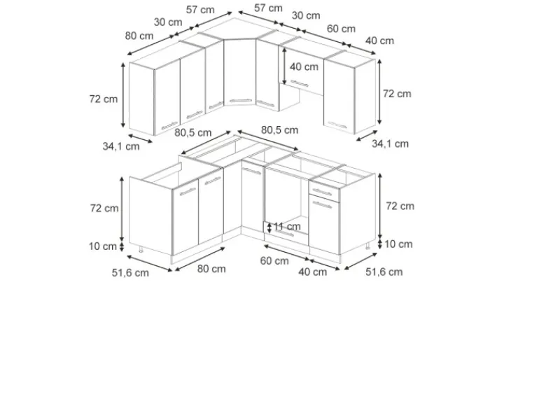 Vicco Fame-Line Küchenschränke Eiche Paneel/Anthrazit 160 x 60 cm ohne Arbeitsplatte ohne E-Geräte< Einbauküchen|Winkelküchen